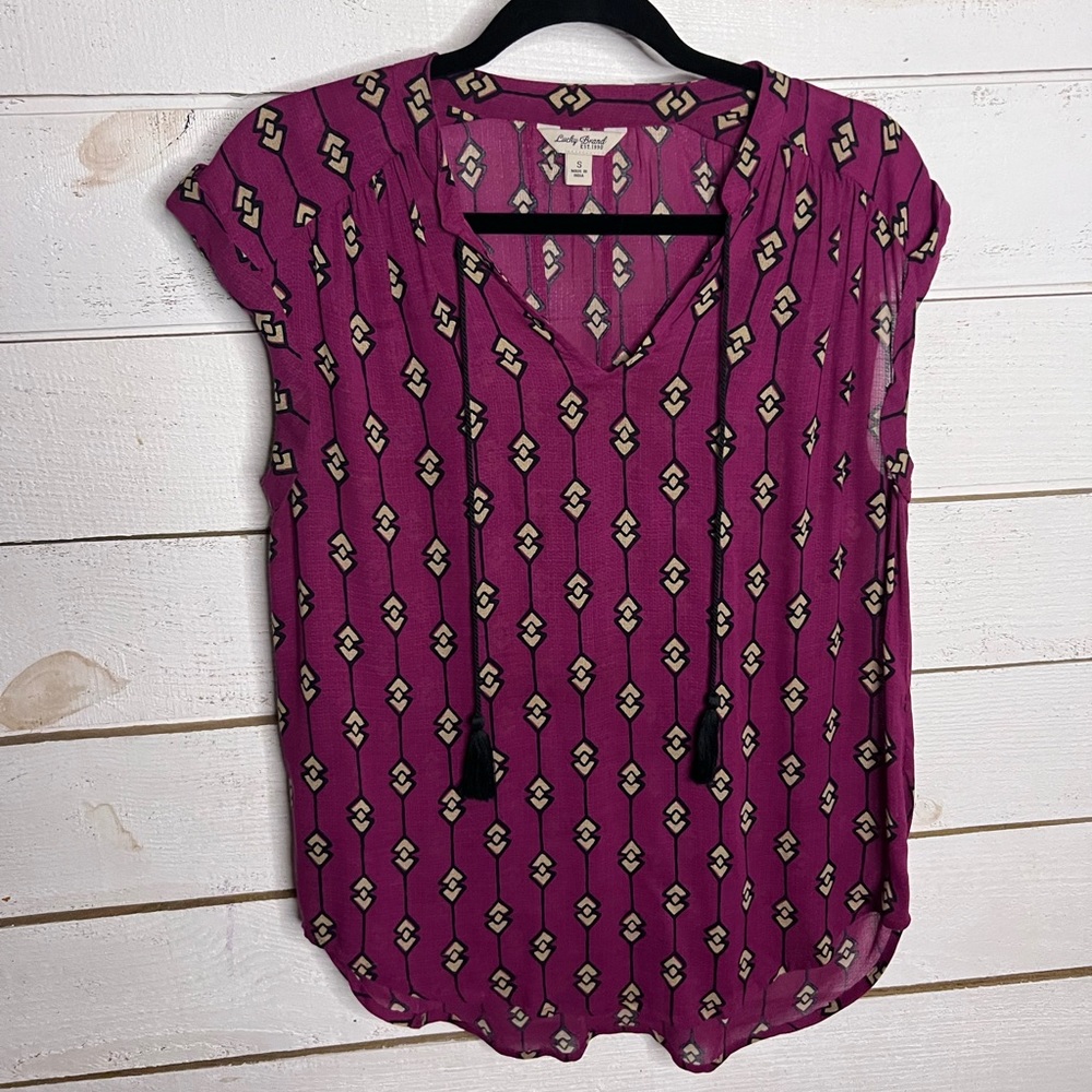 Lucky Brand patterned tassel top size S